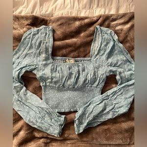 L.A. Hearts Long Sleeve Cropped Blue Top